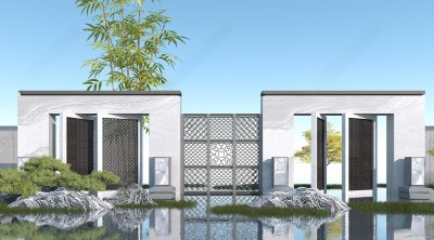 现代石材景墙3D模型下载